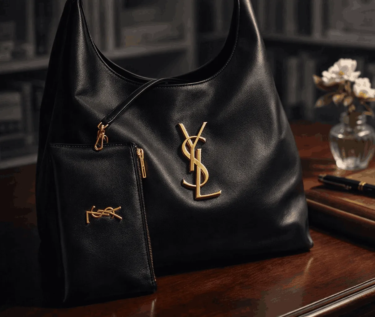 Luxury Black Tote Bag Large Capacity with Pouch