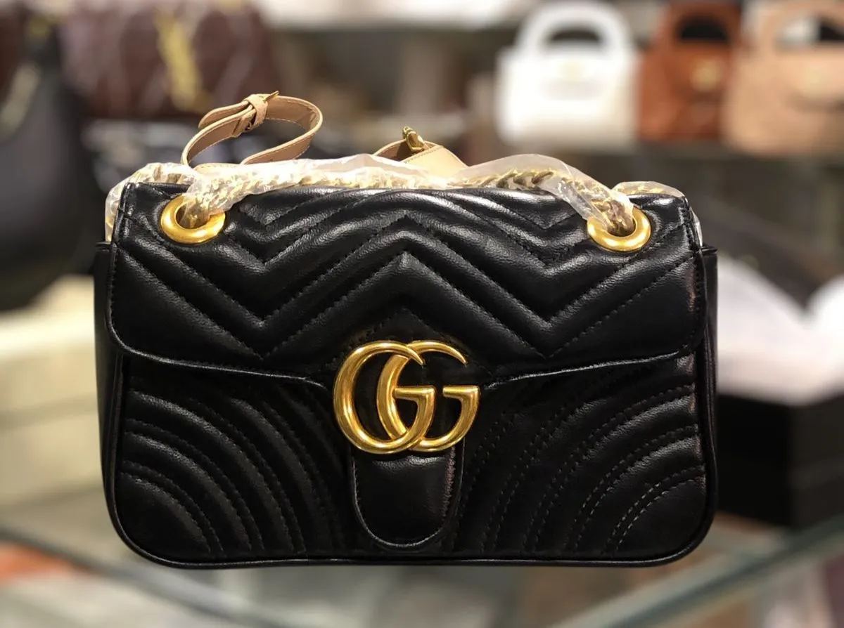Luxury Black Crossbody Bag Chevron Shoulder Purse