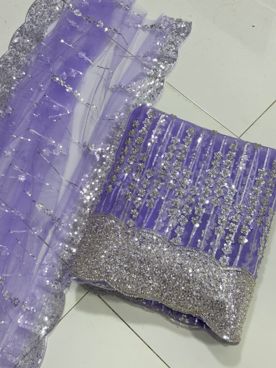 2PC Net Fabric Turkish Cut Dana Long Shirt with Back Dupatta