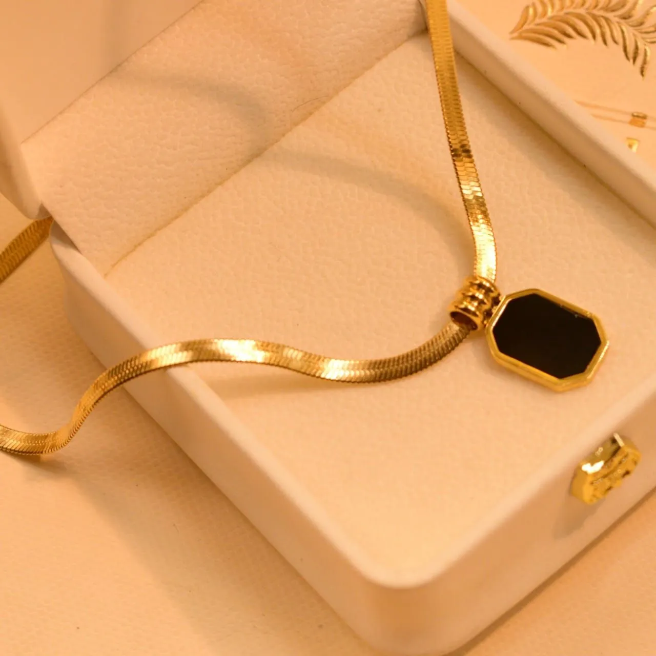 Golden Stainless Steel Chain With Black  Stone