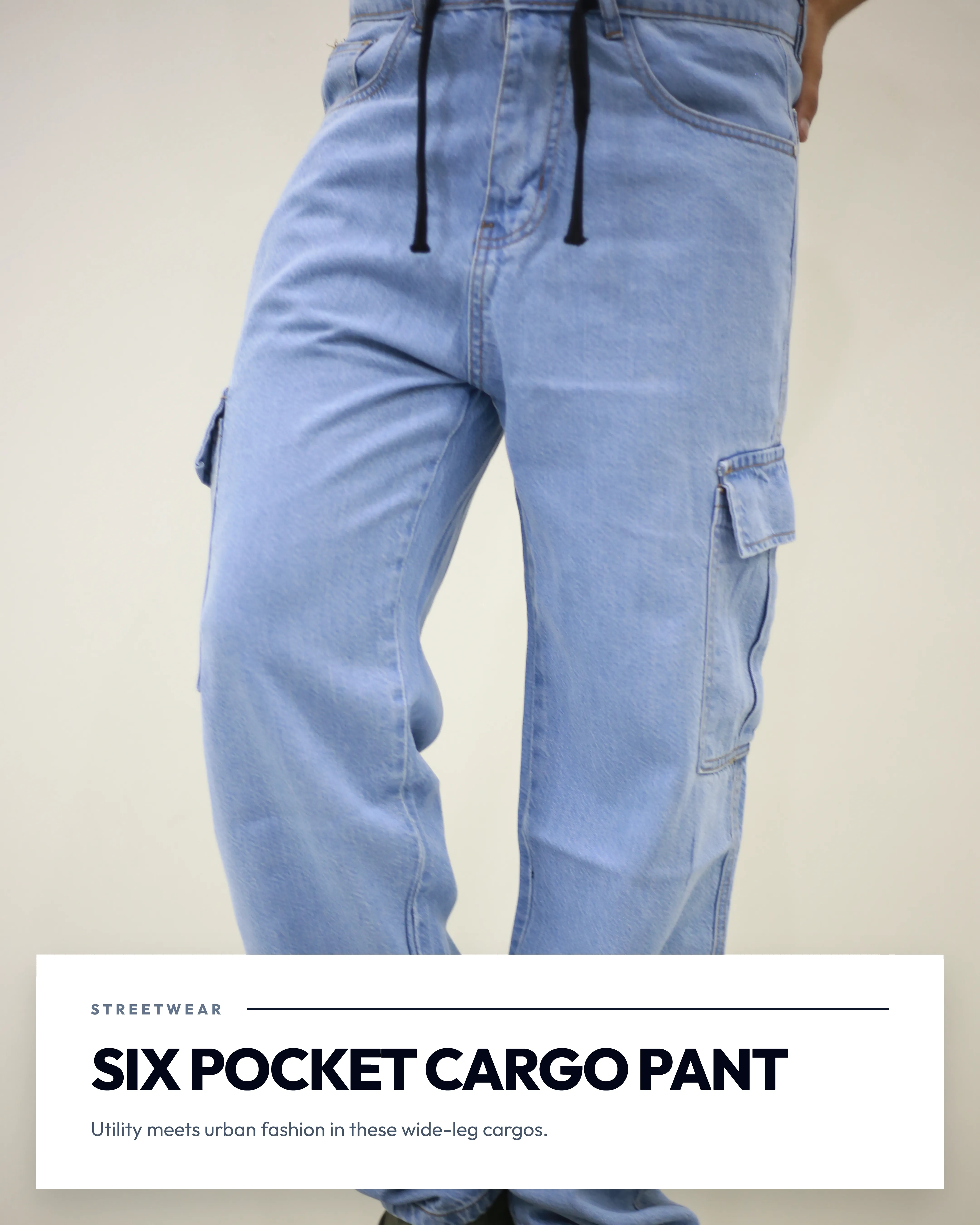 SIX POCKET CARGO DENIM PANT.