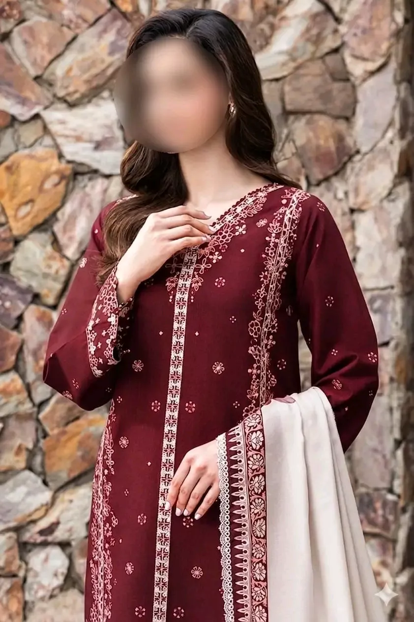 Woman's Unstitched Embroiderd Suit
