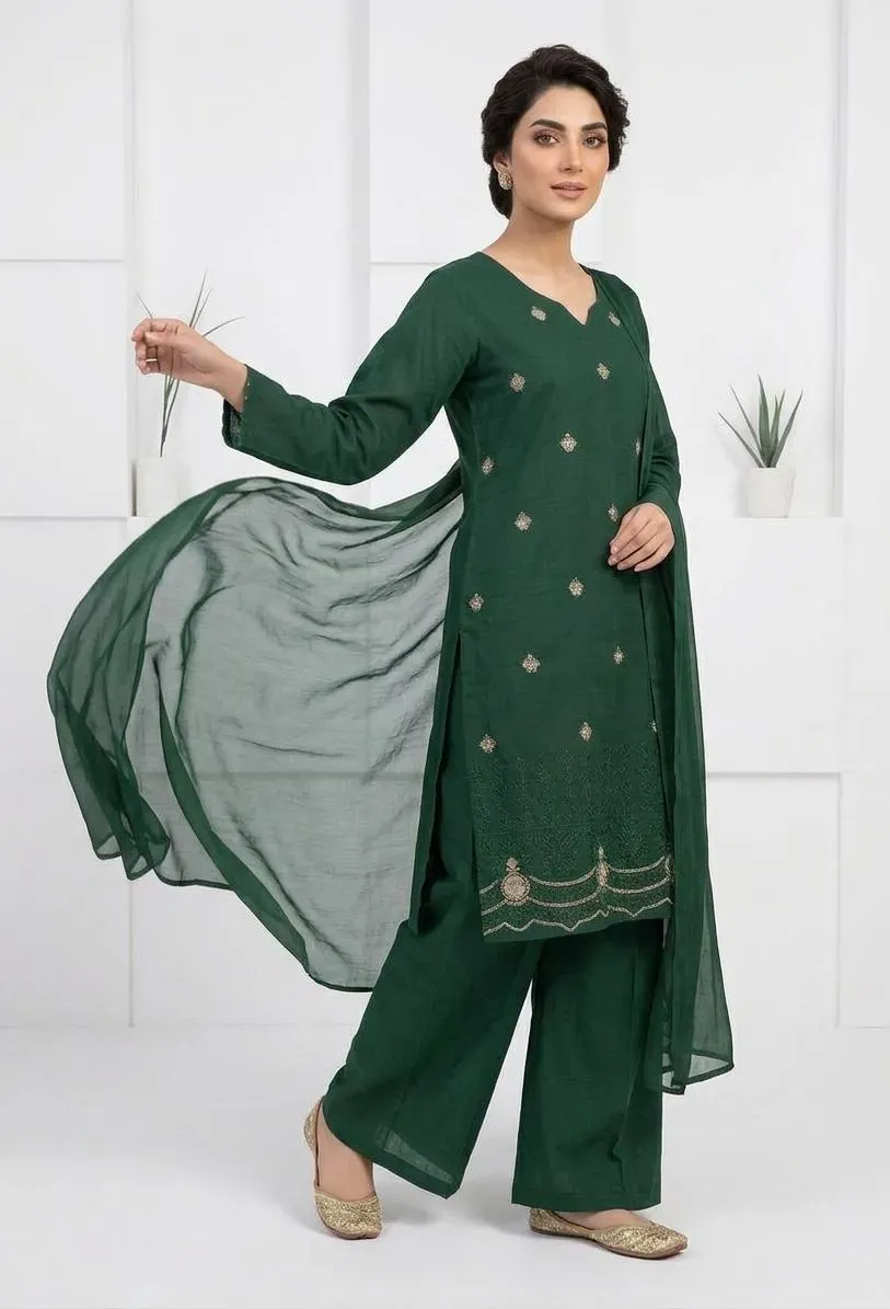 Green embroidered three piece suit
