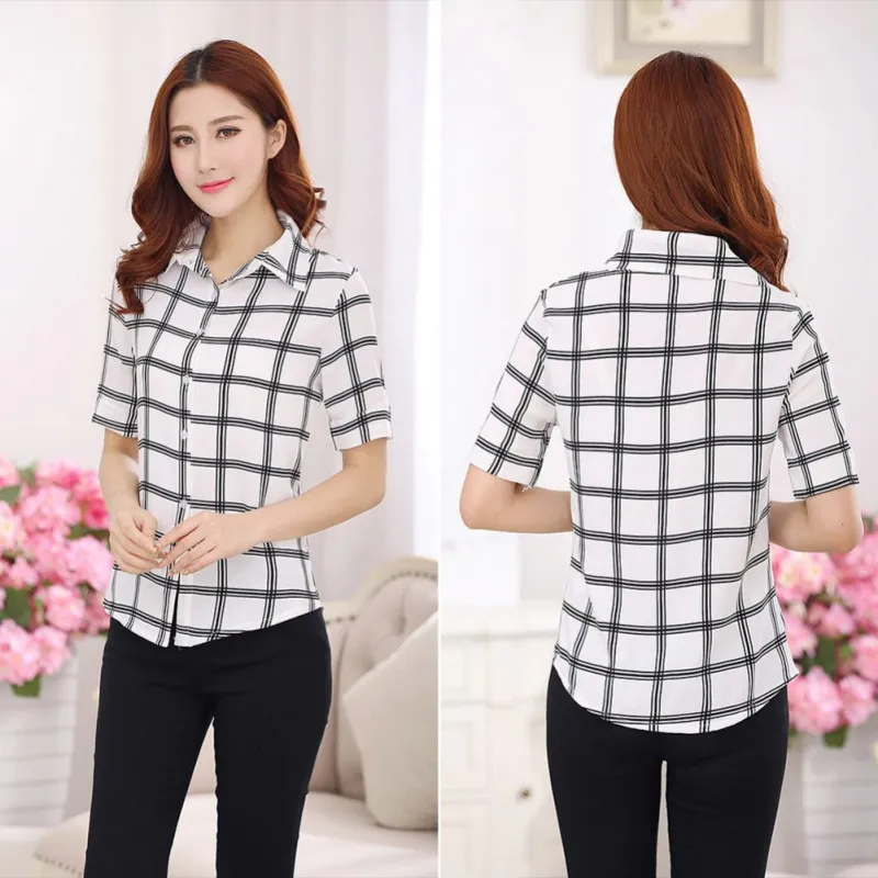Womens Blouse Turn-Down Collar Office Ladies Shirt