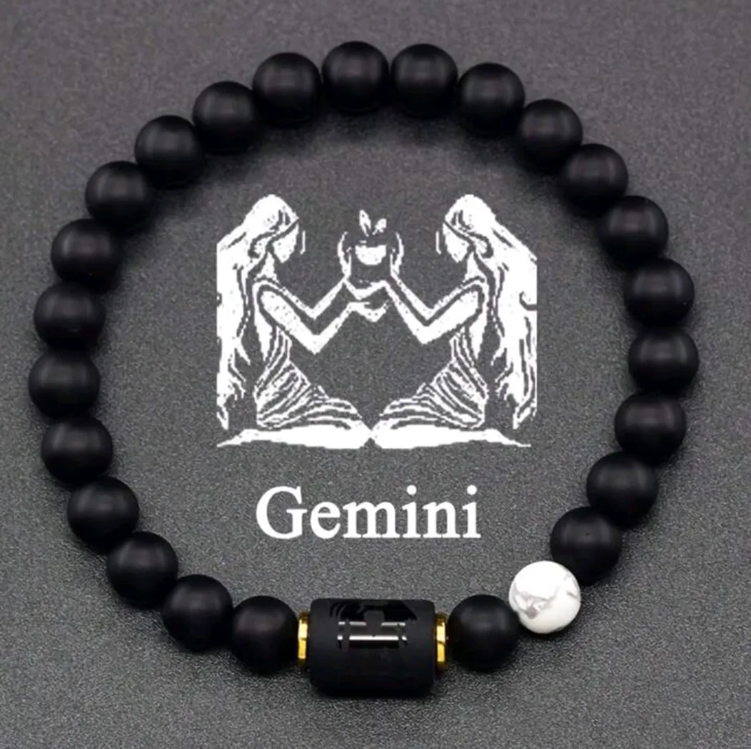 Gemini Zodiac Bracelet/WHITE ACCENT BEAD