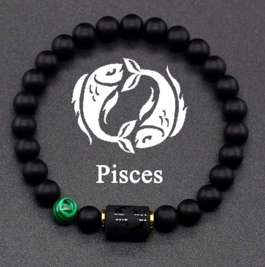 Pisces Zodiac Bracelet/GREEN ACCENT BEAD