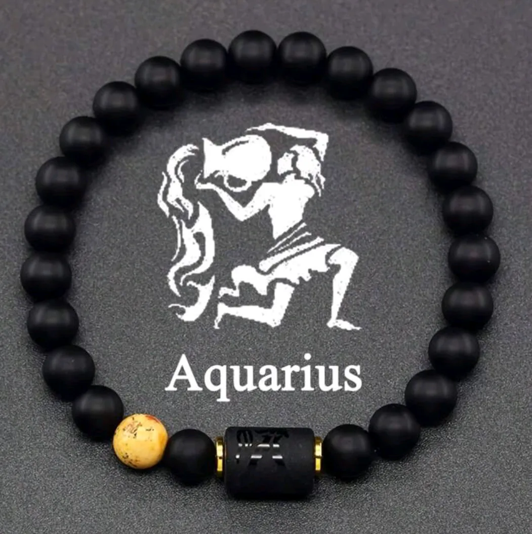 Aquarius Zodiac Bracelet/GOLD BEAD