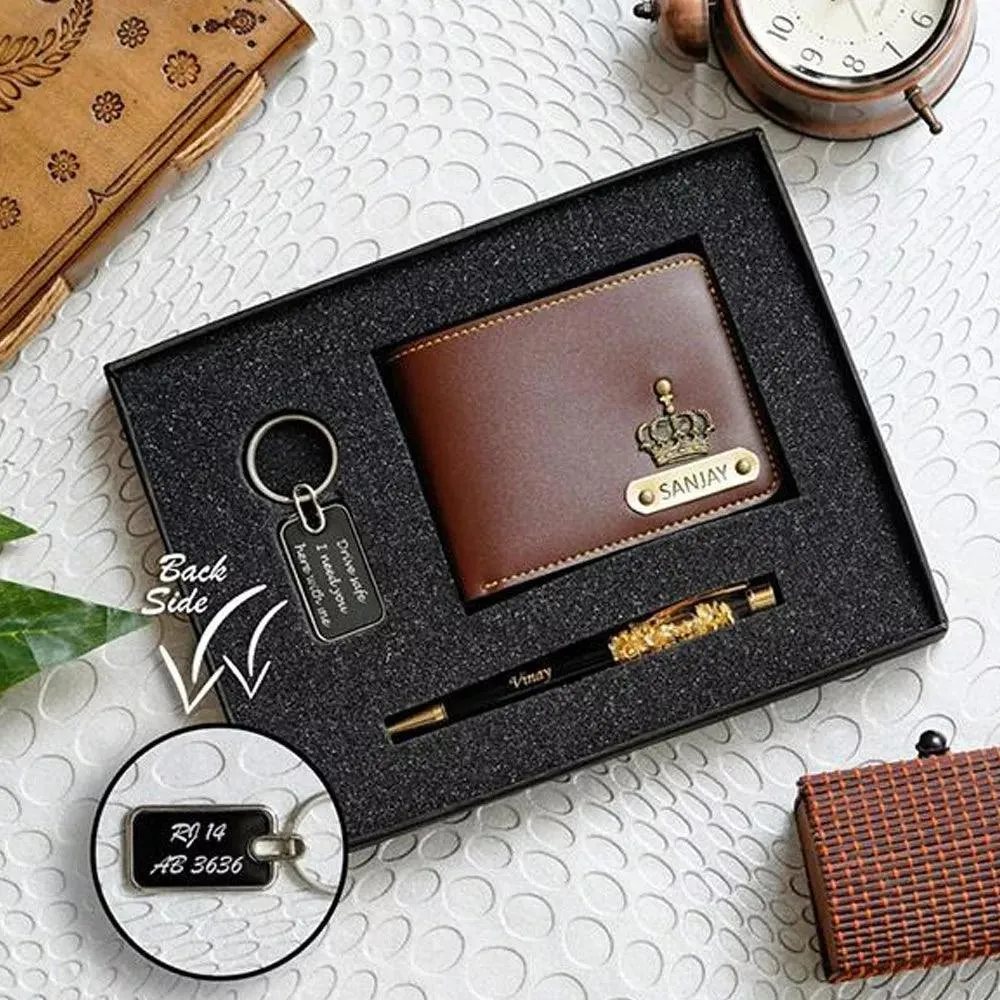 Premium Leather Wallet Gift Set with Pen & Keychain