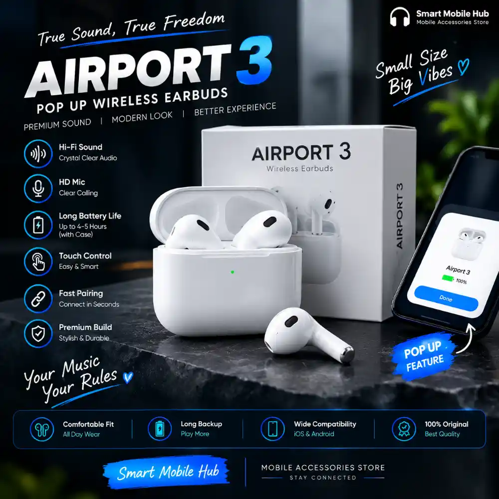 Airport 3 Pop-Up Wireless Earbuds with Silicone Rubber Tips