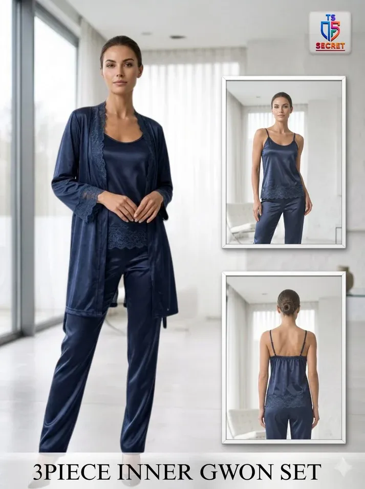 3-Piece Silk Nightdress & Robe Set